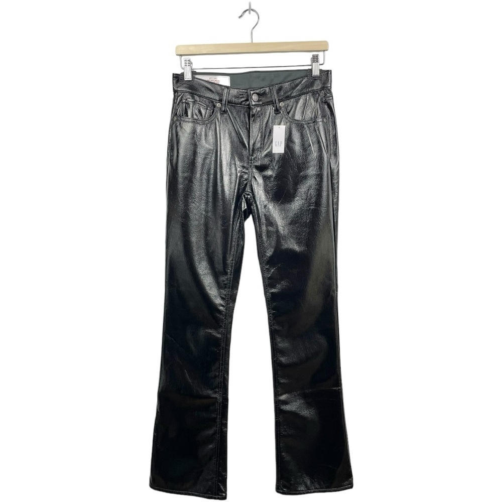 NEW Gap Black Mid Rise Vegan Patent Leather Baby Boot Pants Size 27/ 4 - Picture 3 of 7